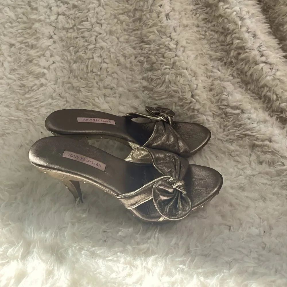 Tony Keuylian leather metallic Bronze and Gold slip on heels sandals EUR SZ38
